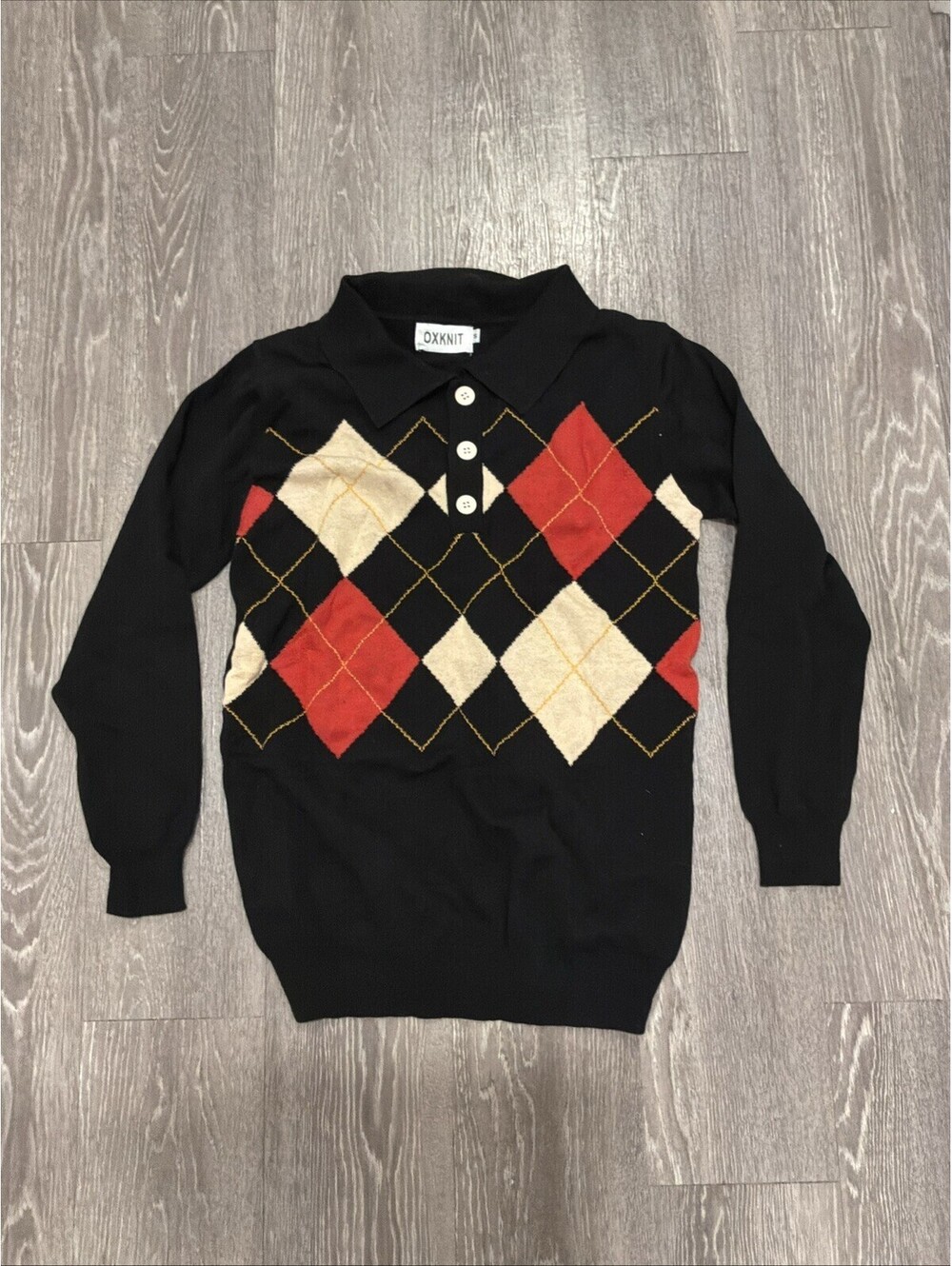 OXKnit Polo Shirt Mens Small Plaid Stretch Knit Long Sleeve